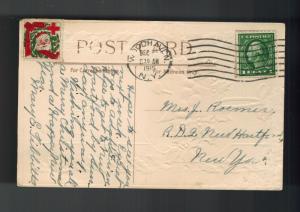 1915 Woodhaven NY USA Cover Santa Claus Christmas seal  Postcard