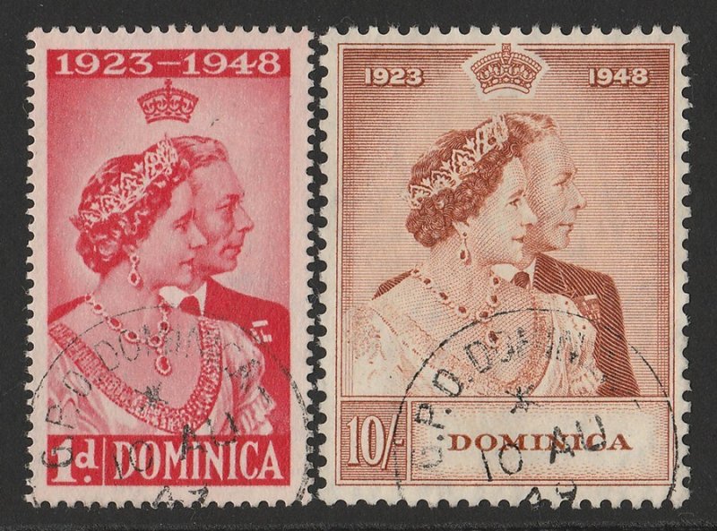 DOMINICA 1948 KGVI Silver Wedding set 1d & 10/-. 