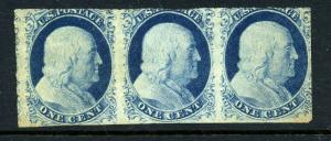 9 Franklin Imperf Mint Strip of 3 (Stock 9-49)