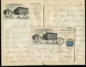 1897 Central Hotel - Paris, France to Ariege - With Enclosed Letter