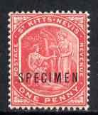 St Kitts-Nevis 1905-18 Medicinal Spring 1d carmine opt'd ...