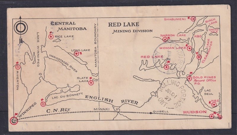 Canada Scott CL41 on Jul. 1, 1927 First Flight cover with MAP to Lac du Bonnet