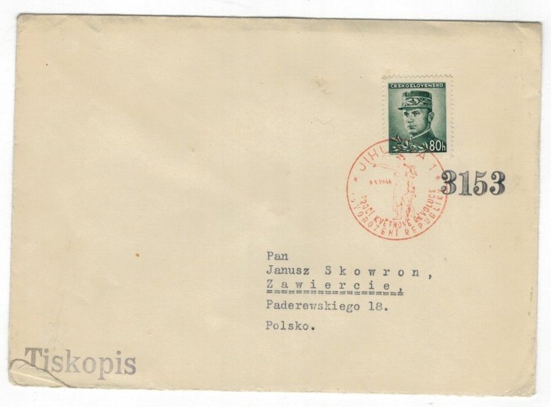 Czechoslovakia 1946 Censored Cover to Poland Cancellation Second World War II