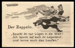 Germany WWI Zeppelin Patriotic Humor Russian English Postcard USED 97875