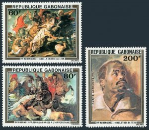 Gabon C199-C201,MNH.Michel 643-645. Peter Paul Rubens,1977.Hippo,Crocodile,Dogs,