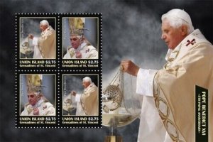 Union Island 2010- Pope Benedict XVI 5th Papal Anniversary Sheet of 4 Stamps MNH