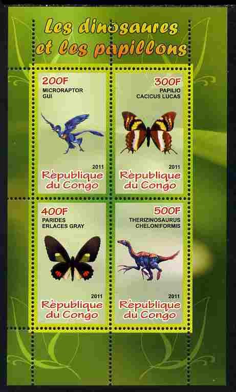 CONGO - 2011 - Dinosaurs & Butterflies #1 - Perf 4v Sheet - MNH - Private Issue