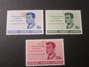 Cyprus 1965 Sc 251-3 John F Kennedy set MH