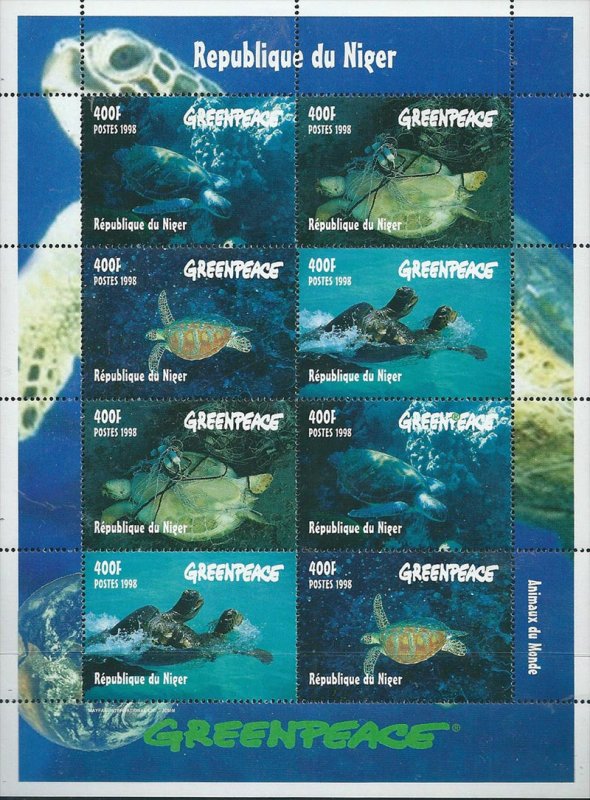 Niger 1998 Greenpeace Turtles Marine Life 8v Mint Full Sheet. (L-114)