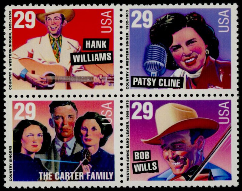 USA 2774a MNH Famous People, Musicians, Hank Williams, Patsy Cline, Bob Wills