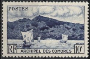 Comoro Islands 30 (mhr) 10c Anjouan Bay, blue (1950)
