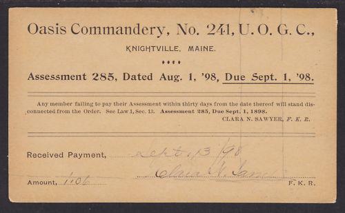 US Sc 279 on 1898 Post Card, Knightsville, ME DPO