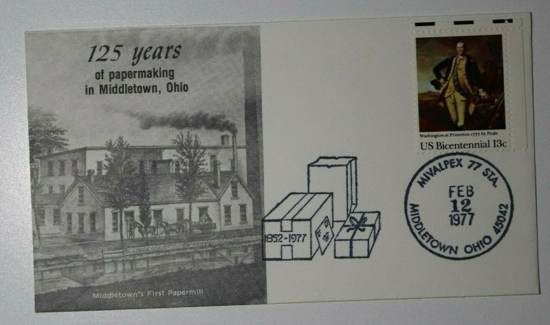 MIVALPEX Sta Middleton OH 1977 First Papermill Philatelic Expo Cachet Cover