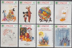 ST VINCENT #1568-75 DISNEY STAMPS FEATURE DISNEY CHRISTMAS CARDS OVER the YEARS