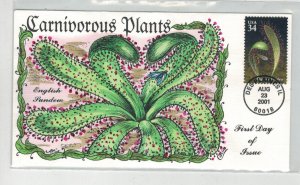 2001 COLLINS HANDPAINTED FDC CARNIVOROUS PLANTS ENGLISH PUNDEW