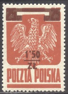 POLAND #346a SCARCE Mint - 1945 1.50z on 25g Deep Red