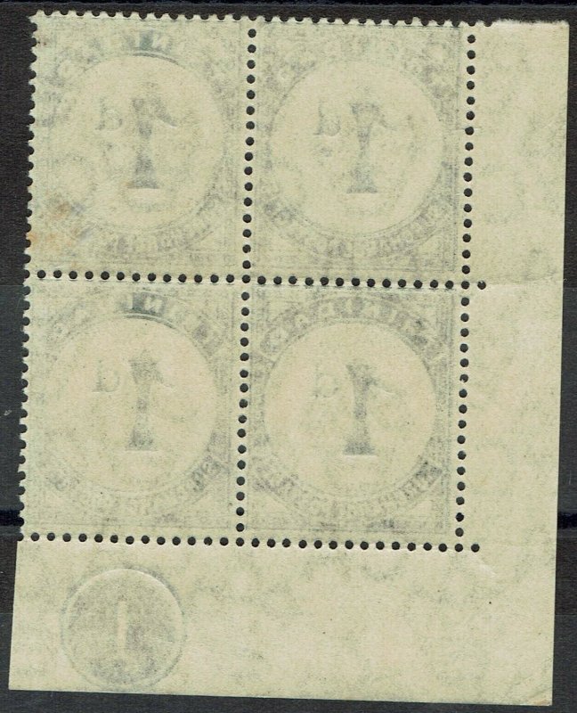 TRINIDAD 1905 POSTAGE DUE 1D PLATE 1 BLOCK */** WMK MULTI CROWN CA