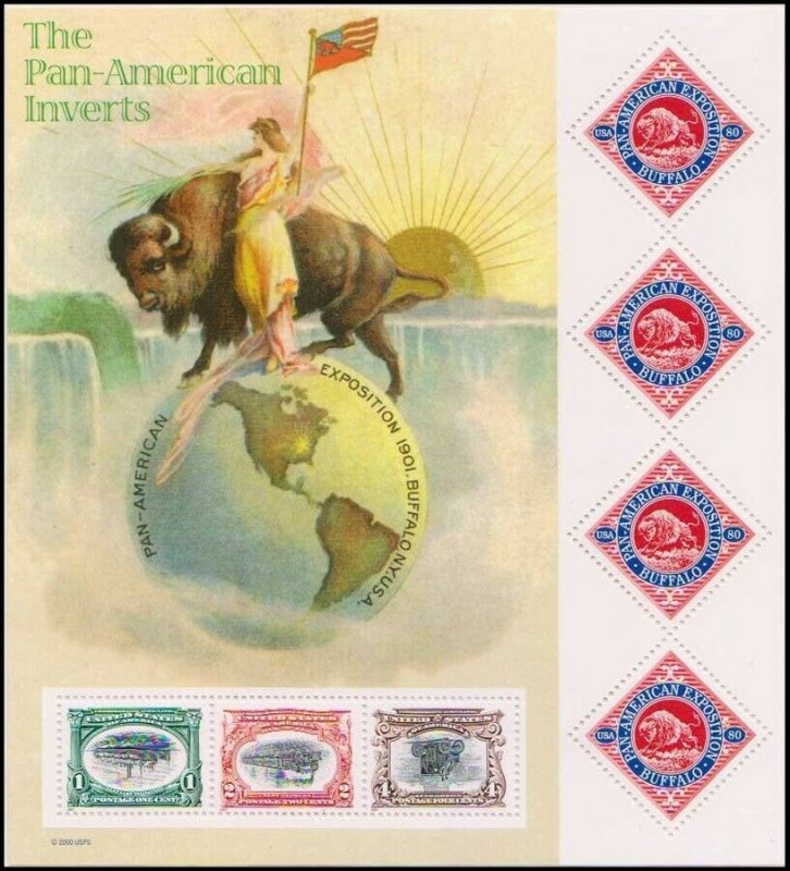 Pan American Inverts Full Sheet of 7 Stamps Scott 3505 - Stuart Katz