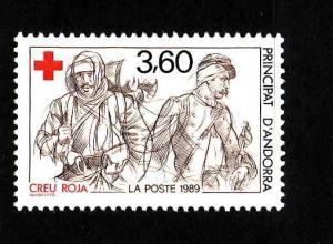 D1-French Andorra-Sc#374-unused NH set-Red Cross-1989-