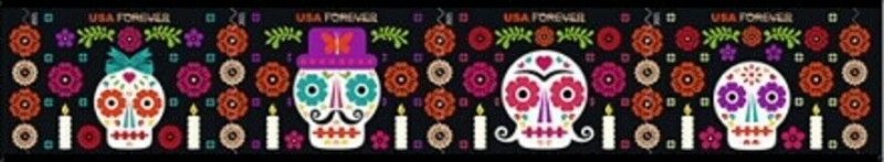 US 5640a-5643a 5643c Day of the Dead forever imperf NDC strip set (4) MNH 2021