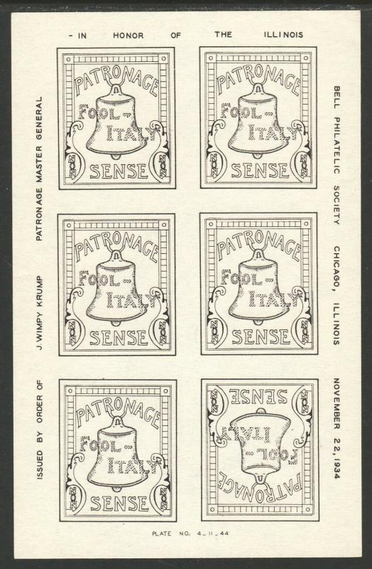 1934 Illinois Bell Philatelic Society cinderella sheet MNG w/ Tete Beche pair