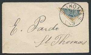 DANISH WEST INDIES 1903 4c bisected on small cover, St Thomas cds..........44806