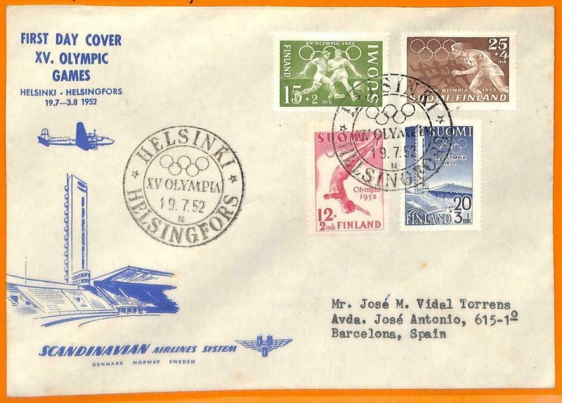 aa2838 -  FINLAND - POSTAL HISTORY - 1952 Olympics  FDC COVER 1st day of Games