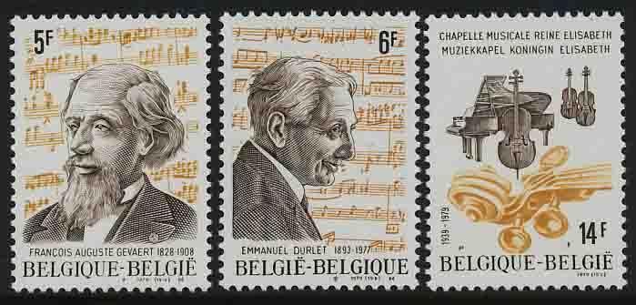 Belgium 1041-3 MNH Music, Emmanuel Durlet, Gevaert, Musical Instruments