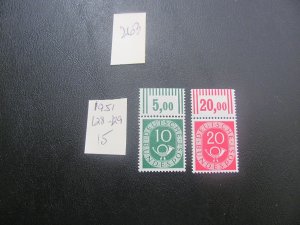 GERMANY 1951 MI.128-129 POSTHORN  MARGIN XF (263) ALL MARGIN #s OR CM