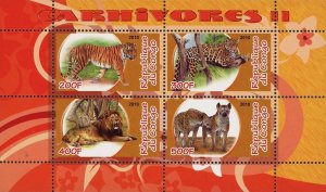 Congo Carnivore Lion Tiger Wild Animal Souvenir Sheet of 4 Stamps Mint NH