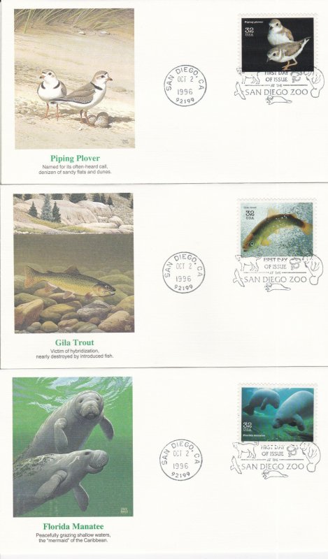 United States # 3105a-o, Endangered Species, Fleetwood First Day Covers