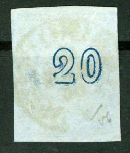 GREECE, Hermes Head 20l blue,Final Athens Print - No. 7mm Control Number on Back