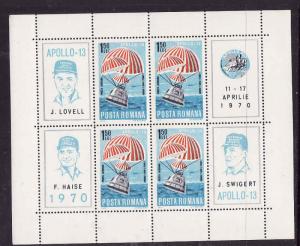 Romania-Sc#C176-unused NH sheet-Space-Apollo 13-1970-Parachutes--