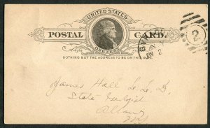 1888 Syracuse to Albany NY Postal Card James Hall State Geologist Paleontology 1