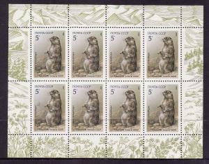 D3-Russia-Scott#5554-unused NH sheet of 8-Fauna-Marmot-Anima