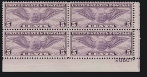 US C16 5c Airmail Winged Globe Mint LR Plate #20607 Block VF OG NH SCV $95