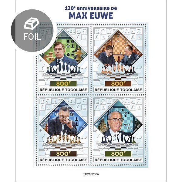 TOGO - 2021 - Max Euwe - Perf 4v Silver Foil Sheet - Mint Never Hinged