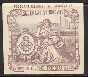 CUBA 1894-95 5c Port and Customs 2nd EXPORT Bill of Lading Revenue CJ8 MH