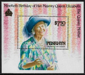 Penrhyn #385 MNH S/Sheet - Queen Mother's 90th Birthday