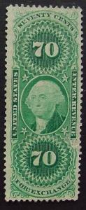 USA, Scott R65d, 70 cent Inland Exchange on silk paper. May be unused.