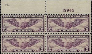 C12 Mint,DG/NH... Block of 4 w/Plate#... SCV $46.00... Upper right stamp is NH