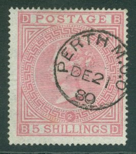 SG 126 5/- rose plate 2. Very fine used with a Perth M.O.O CDS, Dec 21st... 