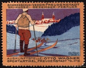 Vintage Germany Poster Stamp Snowshoe Club Freudenstadt Ski Courses Dec-Feb