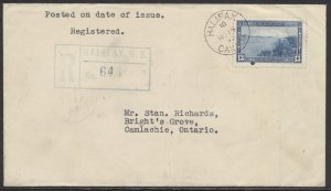 1938 #242 13c Halifax Harbour FDC Registered 5 RPOs on Back