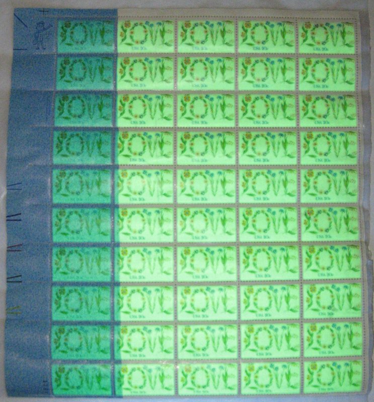 MAJOR ERROR: Dramatic Blue Ink Printing Flaw on 1982 LOVE Sheet.