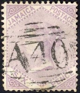 Jamaica SG12 6d Mauve Wmk CC Gayle A40 Pmk