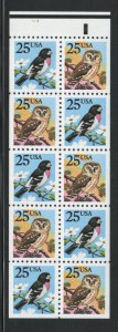 ALLY'S STAMPS US Scott #2285b 25c Owl & Grosbeak - B/P [10] MNH [BP-58c]