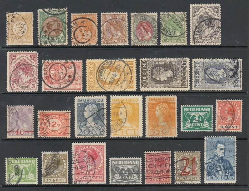 Netherlands Sc 36,51,61,69,84,85,157,199 used. 1894-1933 issues, 26 better, F-VF
