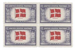 920 5c Overrun Countries - Denmark Blk of 4 VF/MNH/OG