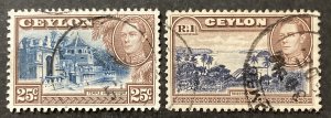 Ceylon 1938 #284,87, Temple & Views, Used.